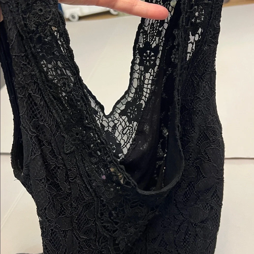 Y2K FREE PEOPLE VINTAGE LACE SILK WHIMSYGOTH BOHO FLOWY MINI DRESS BLACK SIZE 2